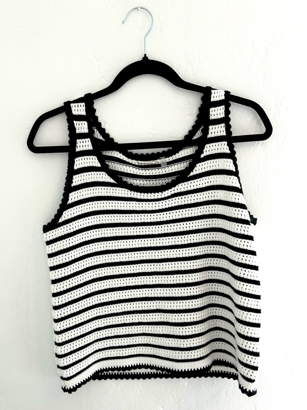 Elie Tahari Black & White Striped Crochet Tank